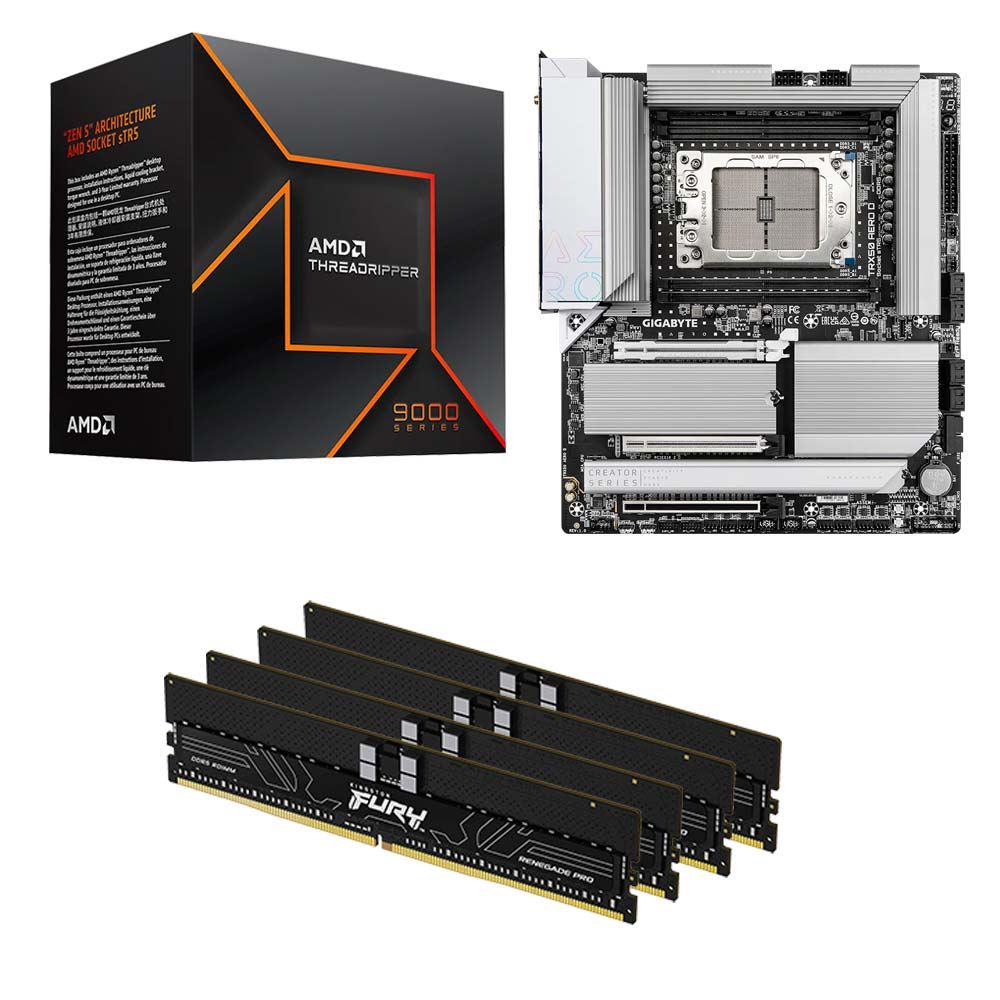 AMD Ryzen Threadripper 9960X, Gigabyte TRX50 Aero D sTR5, Kingston Fury Renegade Pro 128GB Quad Channel DDR5-5600 Kit, Computer Build Bundle