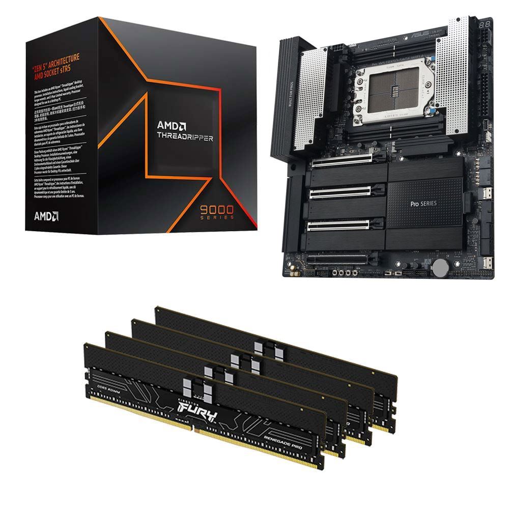 AMD Ryzen Threadripper 9960X, ASUS TRX50 SAGE Pro WS WiFi CEB, Kingston Fury Renegade Pro 128GB DDR5-5600 ECC Registered Kit, Computer Build Bundle