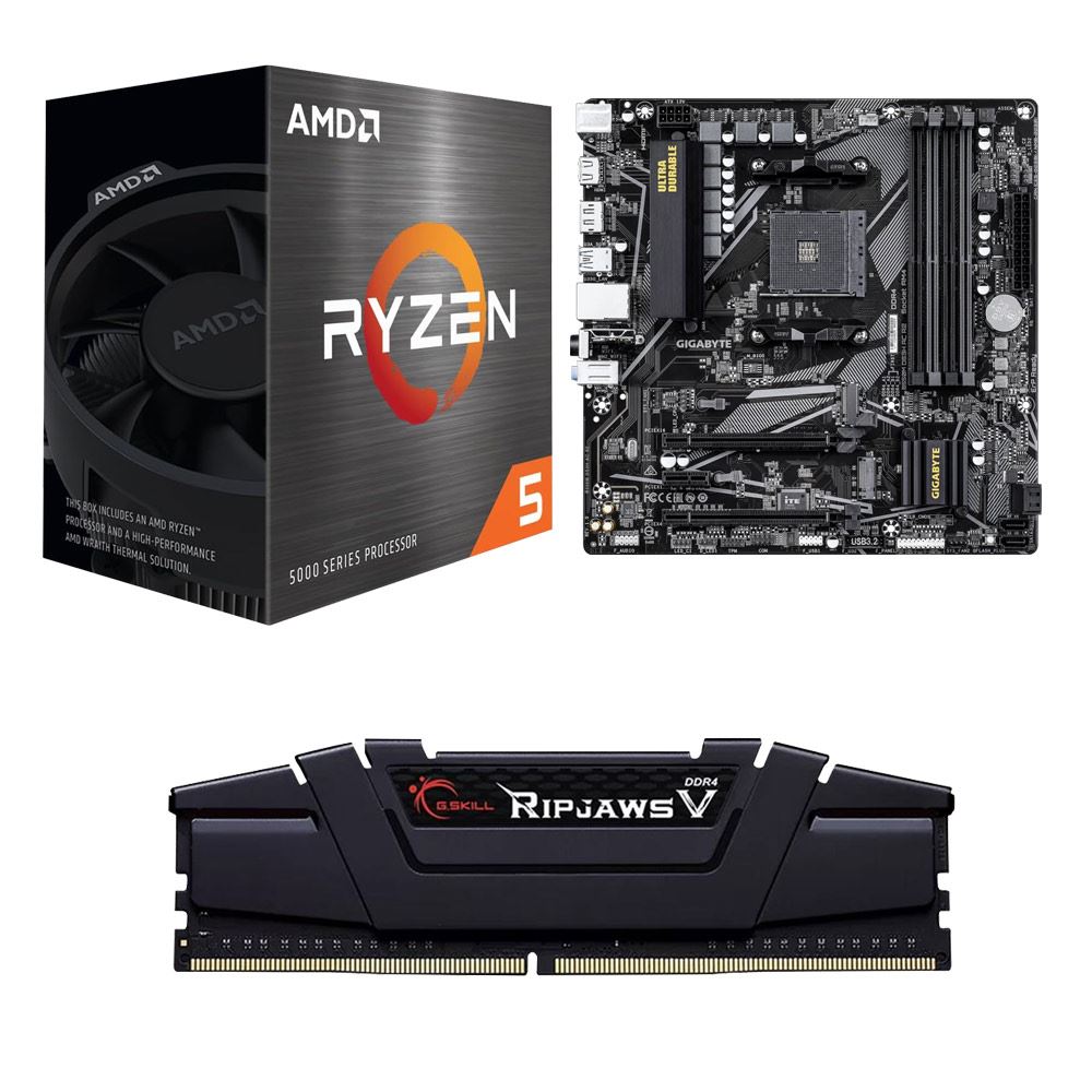 AMD Ryzen 5 5500, Gigabyte B550M DS3H AC R2 AM4, G.Skill Ripjaws V 16GB DDR4-3200, Computer Build Bundle