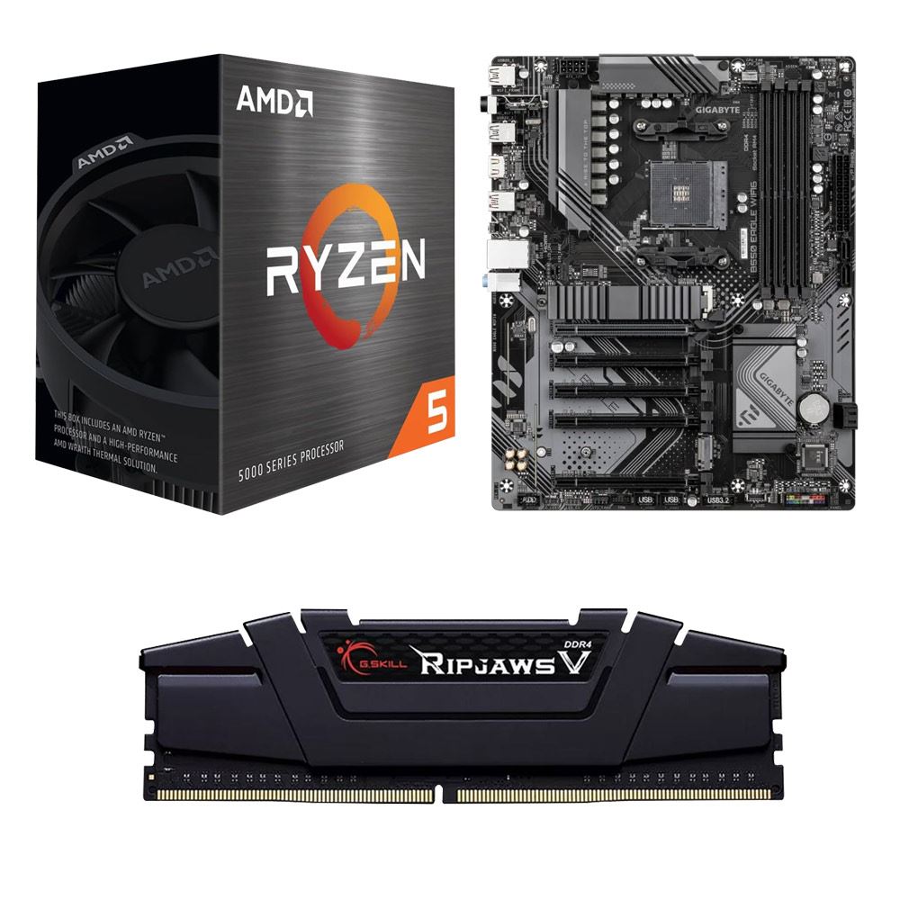 AMD Ryzen 5 5500, Gigabyte B550 Eagle WiFi6 AM4, G.Skill Ripjaws V 16GB DDR4-3200, Computer Build Bundle