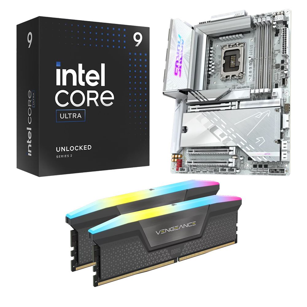 Intel Core Ultra 9 285K, Gigabyte Z890 Aorus Pro Ice 1851, Corsair Vengeance RGB 32GB DDR5-6000 Kit, Computer Build Bundle