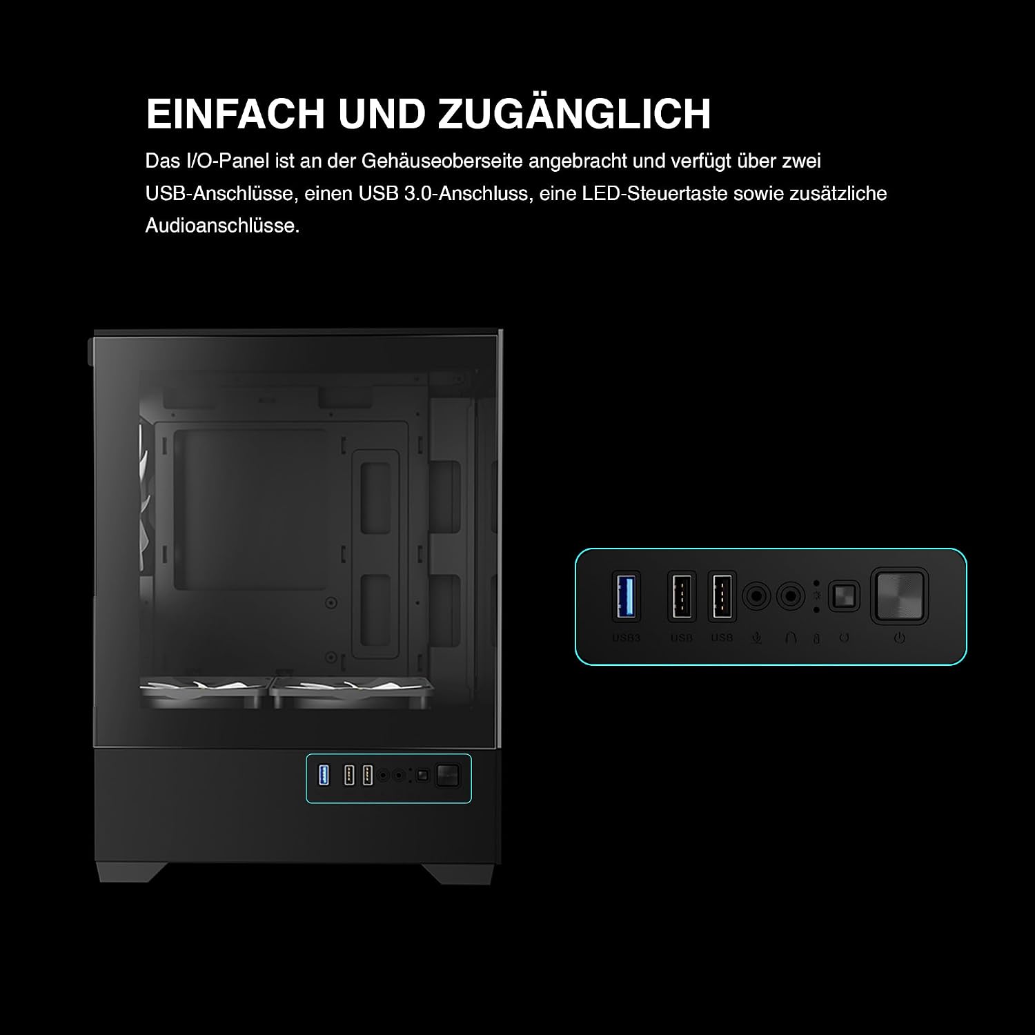 AMDIAS Micro-ATX Tower Computer Case with Tempered Glass, Gaming M-ATX PC Case