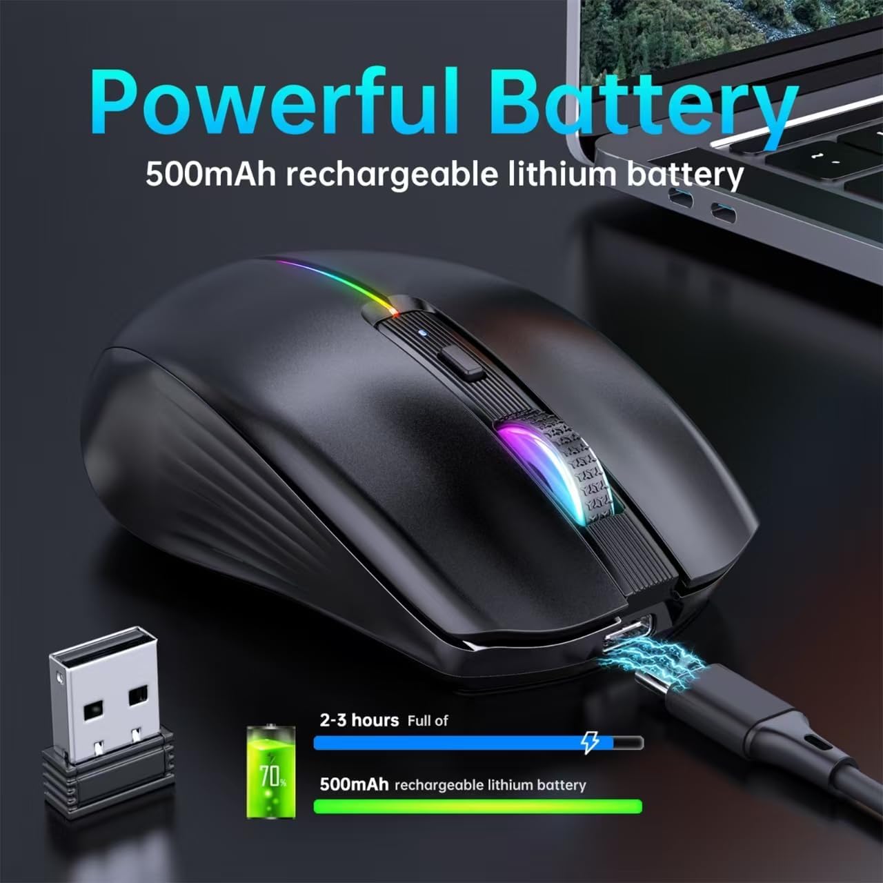 Rechargeable Bluetooth Mouse for MacBook, 6 Buttons, Comfortable to Hold, Quad-