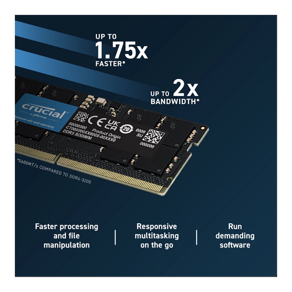 Crucial 64GB (2 x 32GB) DDR5-5600 PC5-44800 CL46 Dual Channel Laptop Memory Kit CT2K32G56C46S5 - Black