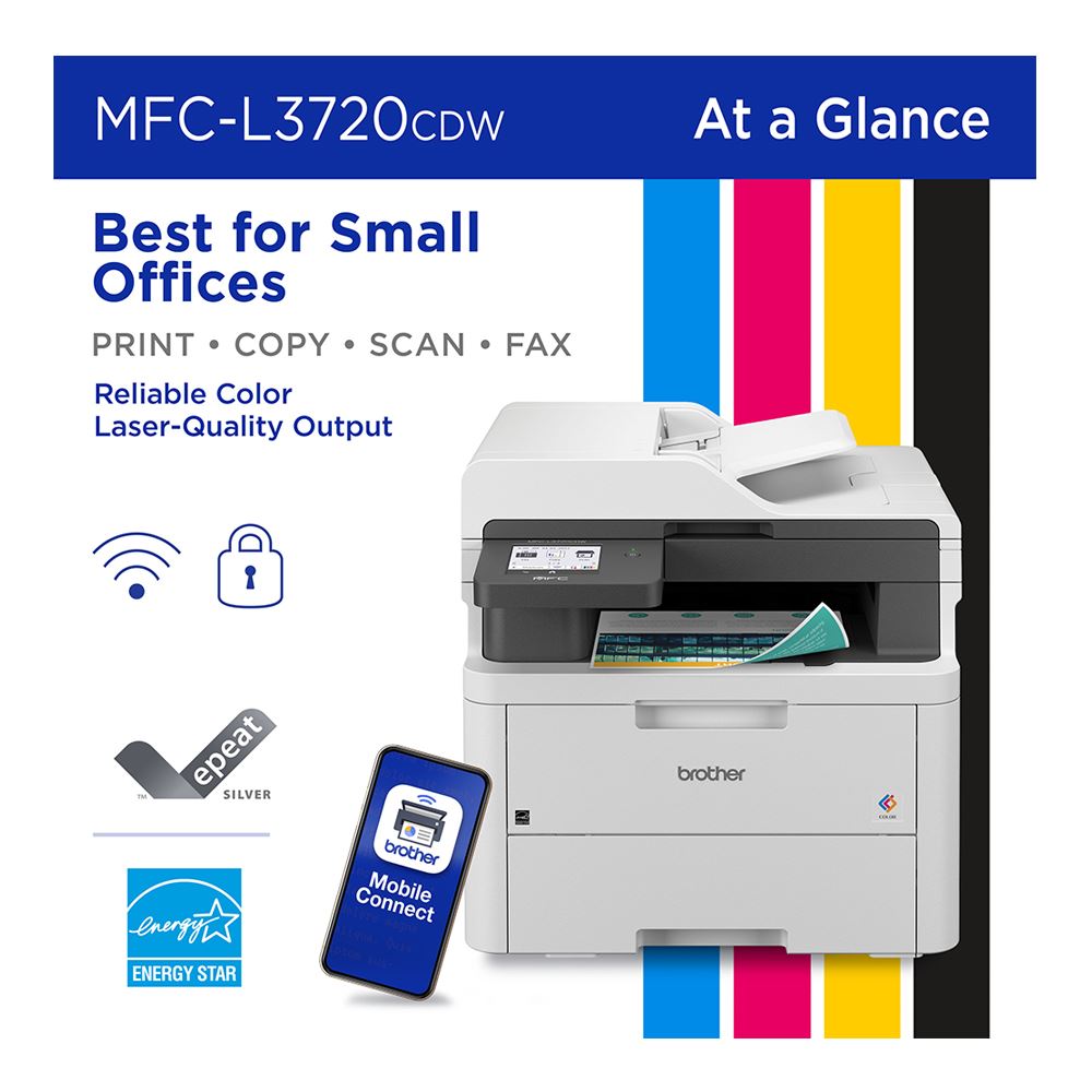 Brother Wireless MFC-L3720CDW Digital Color All-in-One Printer with Copy, Scan and Fax, Duplex and Mobile Printing