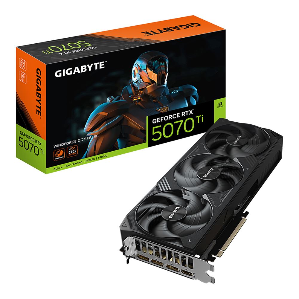 Gigabyte NVIDIA GeForce RTX 5070 Ti WINDFORCE SFF Overclocked Triple Fan 16GB GDDR7 PCIe 5.0 Graphics Card
