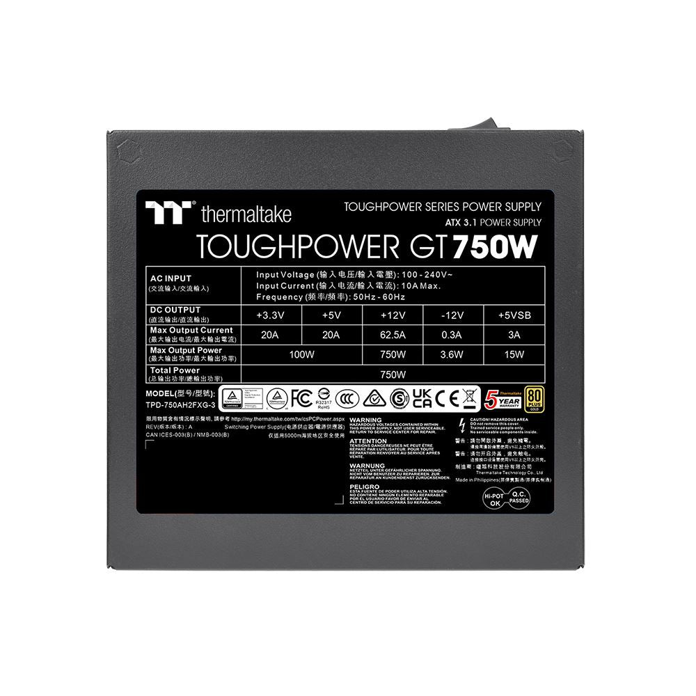Thermaltake GT 750W 750 Watt 80 Plus Gold ATX Fully Modular Power Supply - ATX 3.1 Compatible