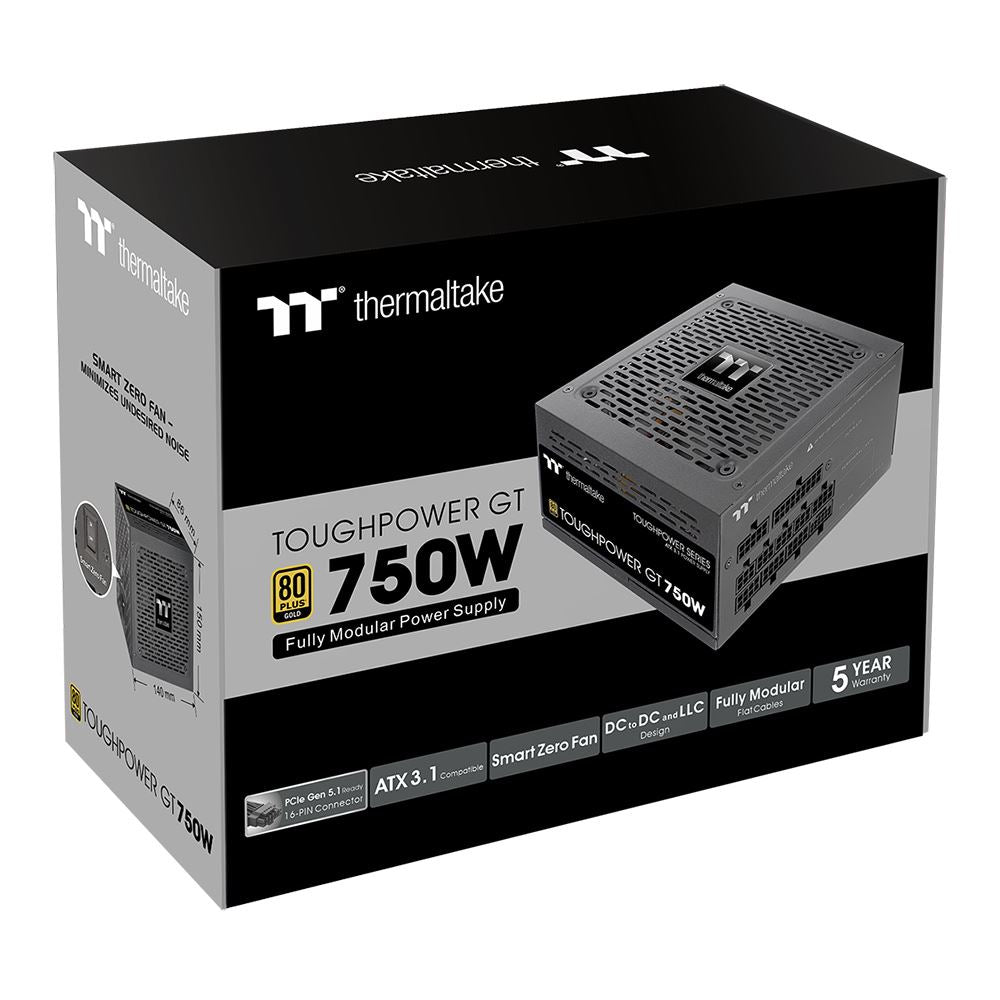 Thermaltake GT 750W 750 Watt 80 Plus Gold ATX Fully Modular Power Supply - ATX 3.1 Compatible