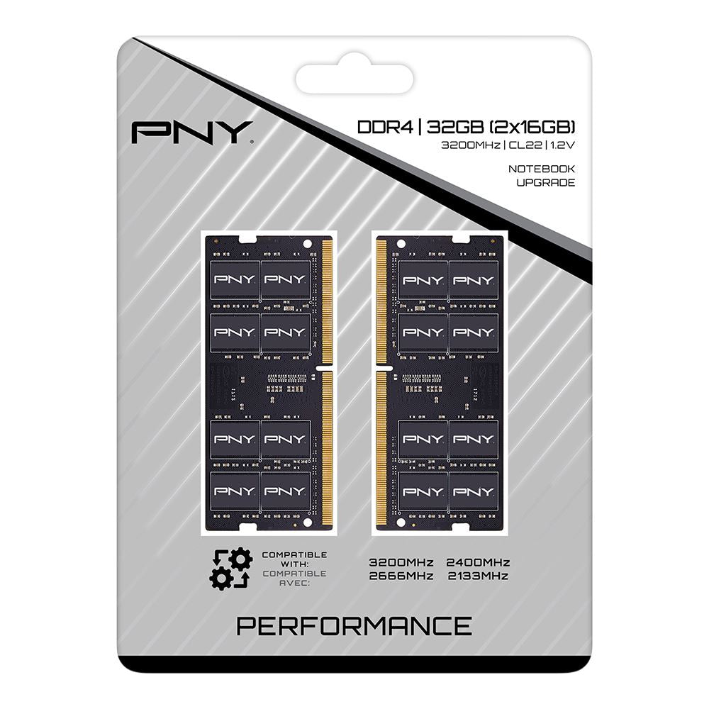 PNY 32GB (2 x 16GB) DDR4-3200 PC4-25600 CL22 Dual Channel Laptop Memory Kit MN32GK2D43200-TB - Black