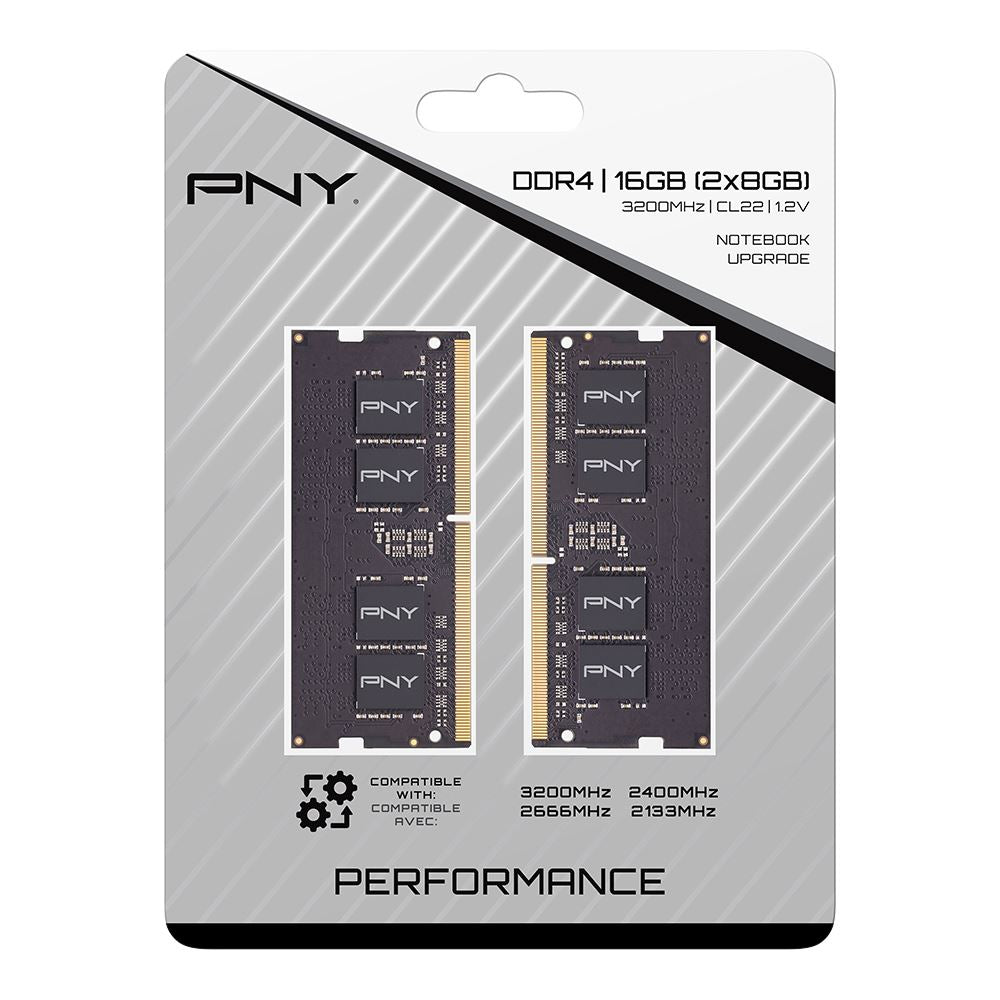 PNY 16GB (2 x 8GB) DDR4-3200 PC4-25600 CL22 Dual Channel Laptop Memory Kit MN16GK2D43200-TB - Black