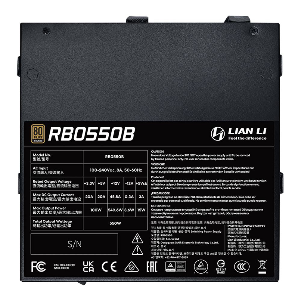 Lian Li RB550 550 Watt 80 PLUS Bronze Certified ATX Non-Modular Power Supply