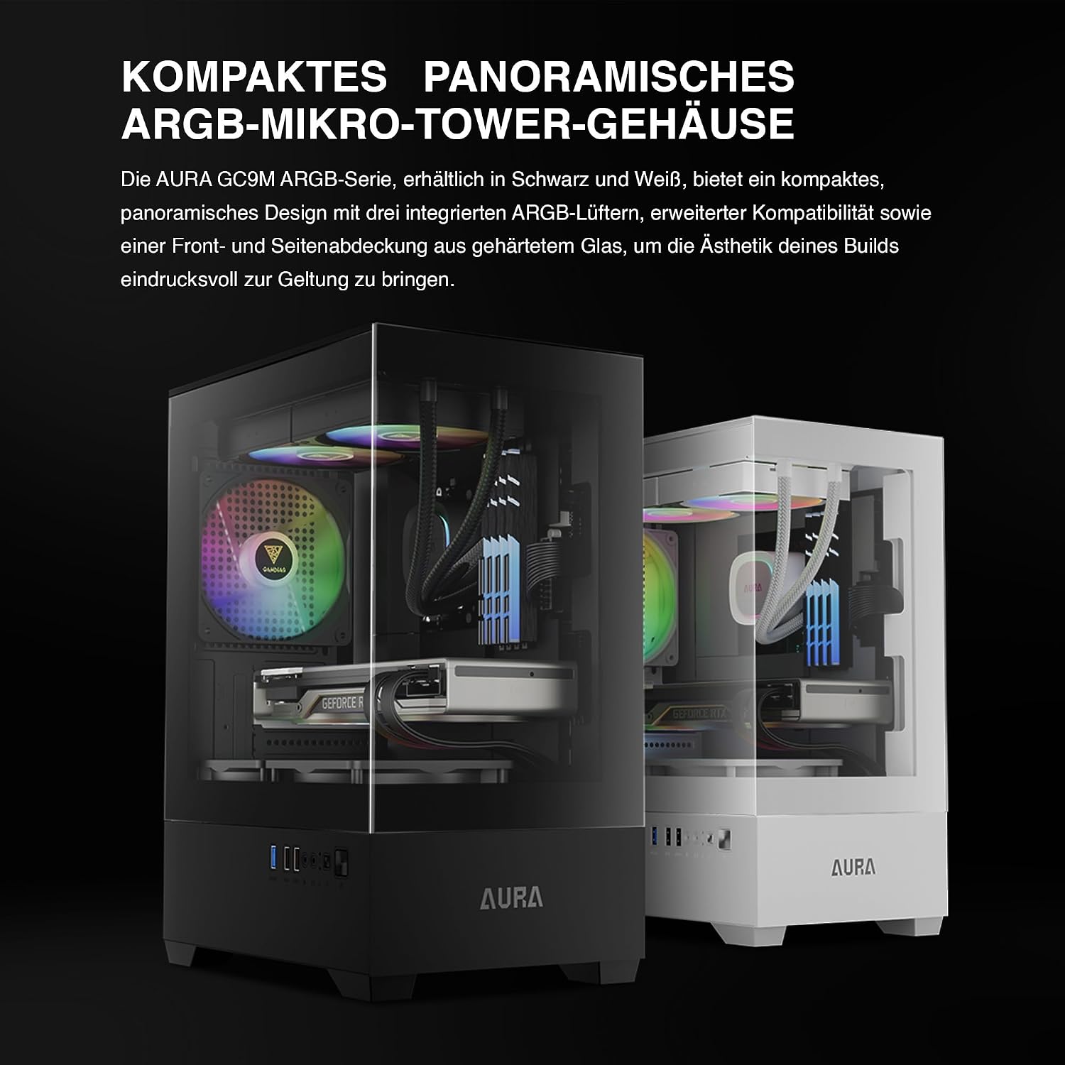 AMDIAS Micro-ATX Tower Computer Case with Tempered Glass, Gaming M-ATX PC Case