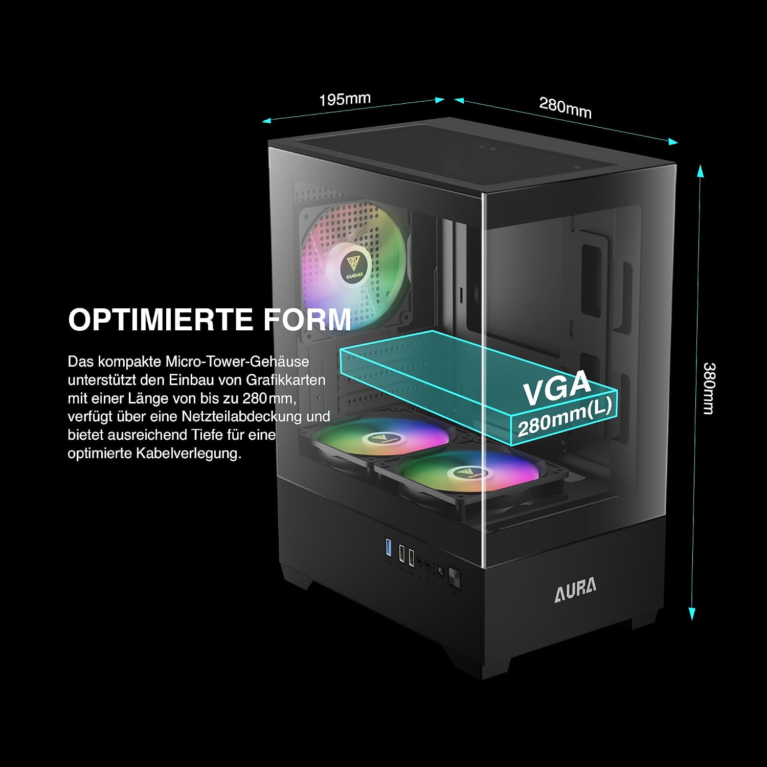AMDIAS Micro-ATX Tower Computer Case with Tempered Glass, Gaming M-ATX PC Case