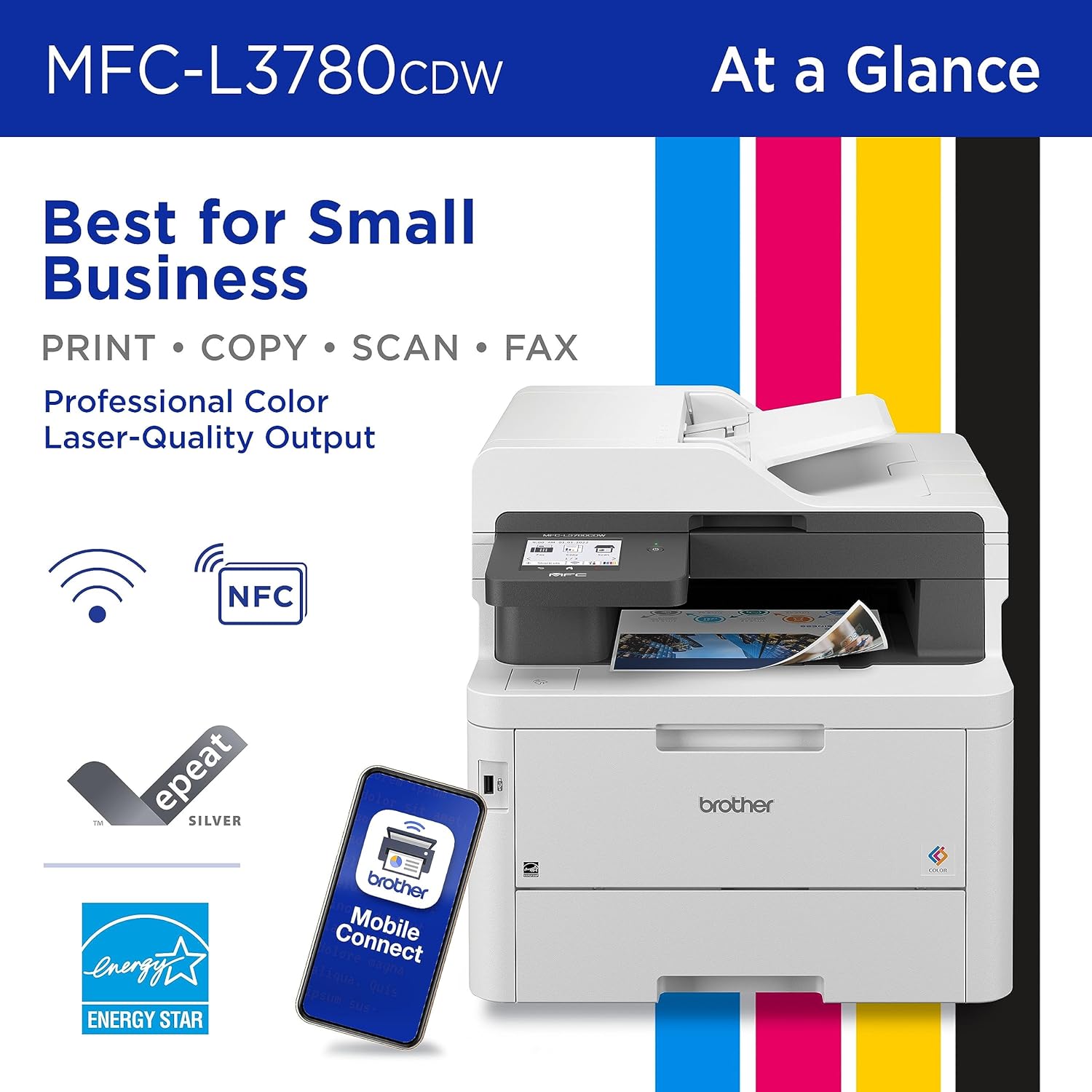 Brother MFC-L3780CDW Wireless Digital Color All-in-One Printer with Laser Quality Output, Single Pass Duplex. Renewed Premium