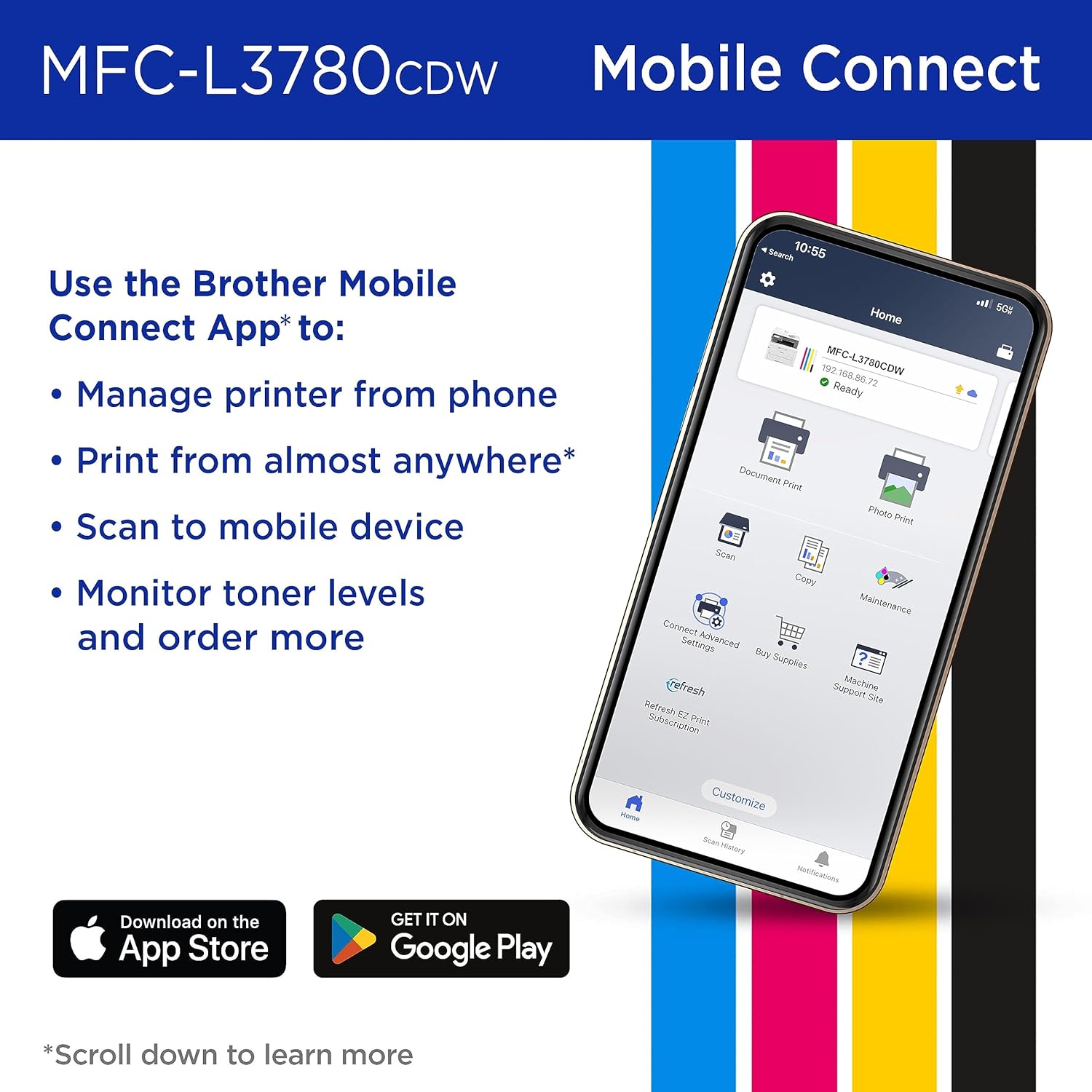 Brother MFC-L3780CDW Wireless Digital Color All-in-One Printer with Laser Quality Output, Single Pass Duplex. Renewed Premium