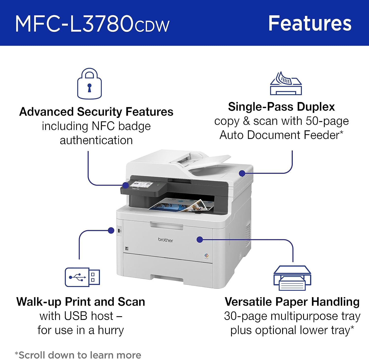 Brother MFC-L3780CDW Wireless Digital Color All-in-One Printer with Laser Quality Output, Single Pass Duplex. Renewed Premium
