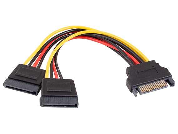 6in SATA 15-pin Male to Two SATA 15-pin Female Power Y Cable